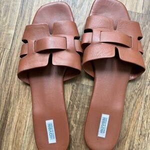 Haven Well Within Tan Leather Slide Sandals for Women